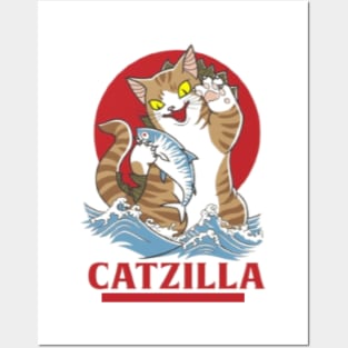 Catzilla love fish Posters and Art